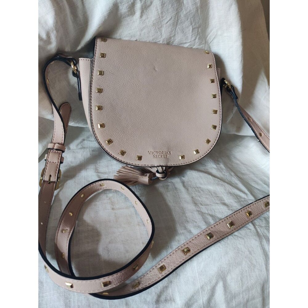 Victoria's Secret Blush Pink Studded Saddle Bag Gold Hardware Crossbody